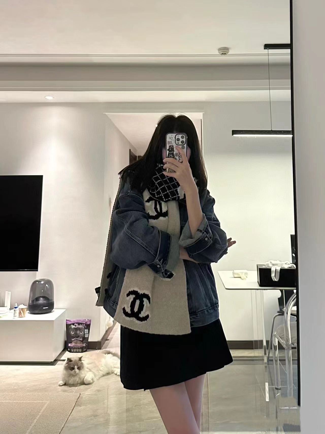 CHANE1 カシミア ダブル C チェック柄スカーフ【50％割引+送料無料】