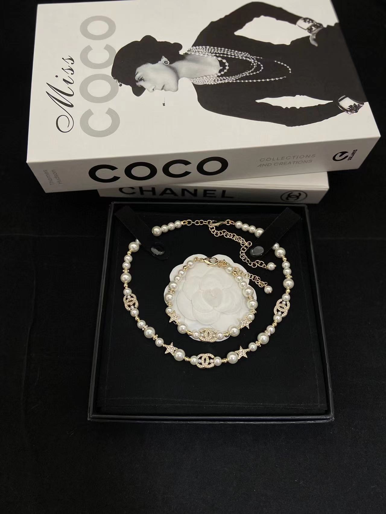 CHANE1 ダイヤモンド五芒星パールブレスレット+ネックレス 2点セット【50％割引+送料無料】