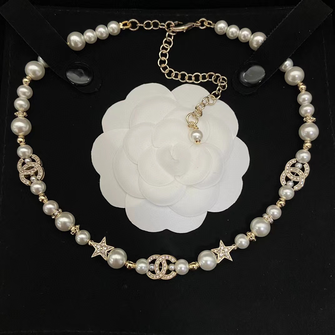 CHANE1 ダイヤモンド五芒星パールブレスレット+ネックレス 2点セット【50％割引+送料無料】