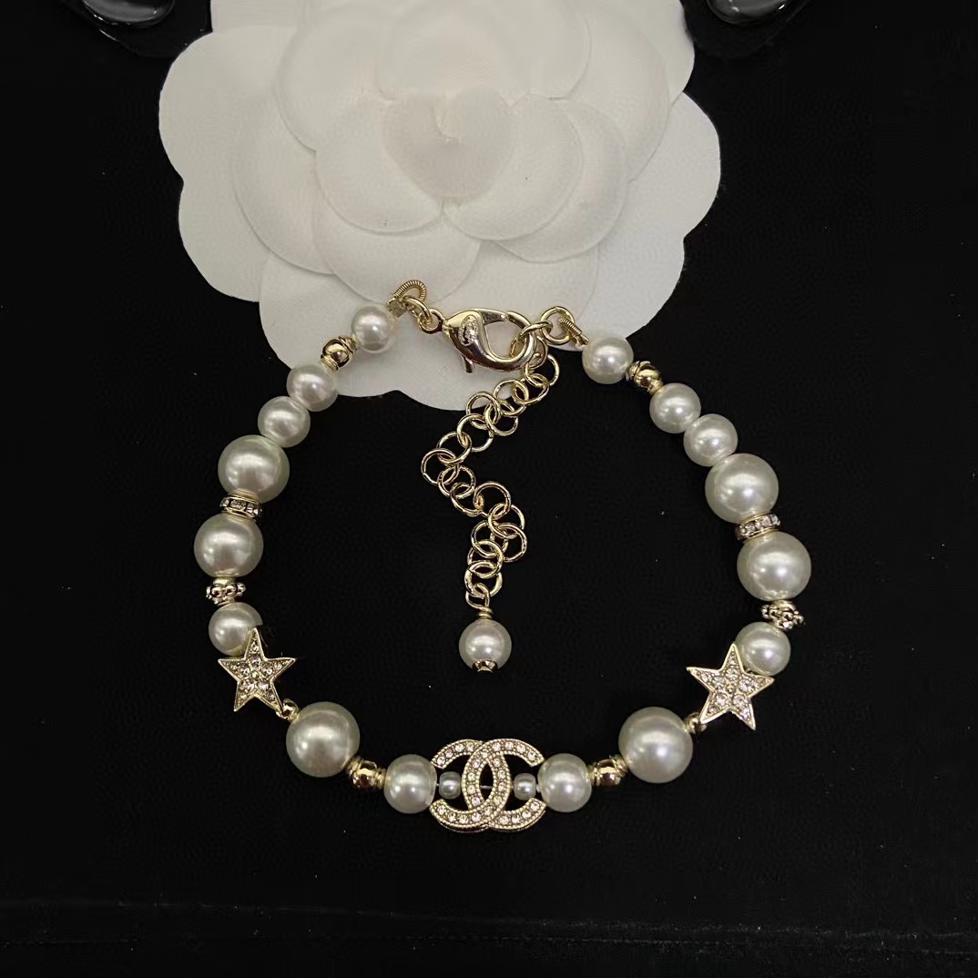 CHANE1 ダイヤモンド五芒星パールブレスレット+ネックレス 2点セット【50％割引+送料無料】