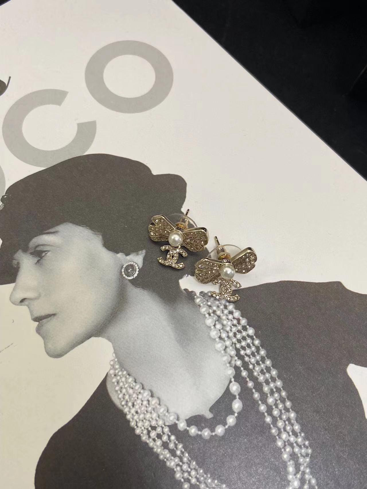 CHANE1 パールボウピアス【50％割引+送料無料】