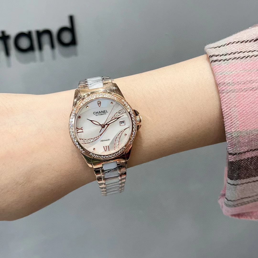 CHANE1 高品質スチールバンド機械式ダイヤモンドレディース腕時計【50％割引+送料無料】