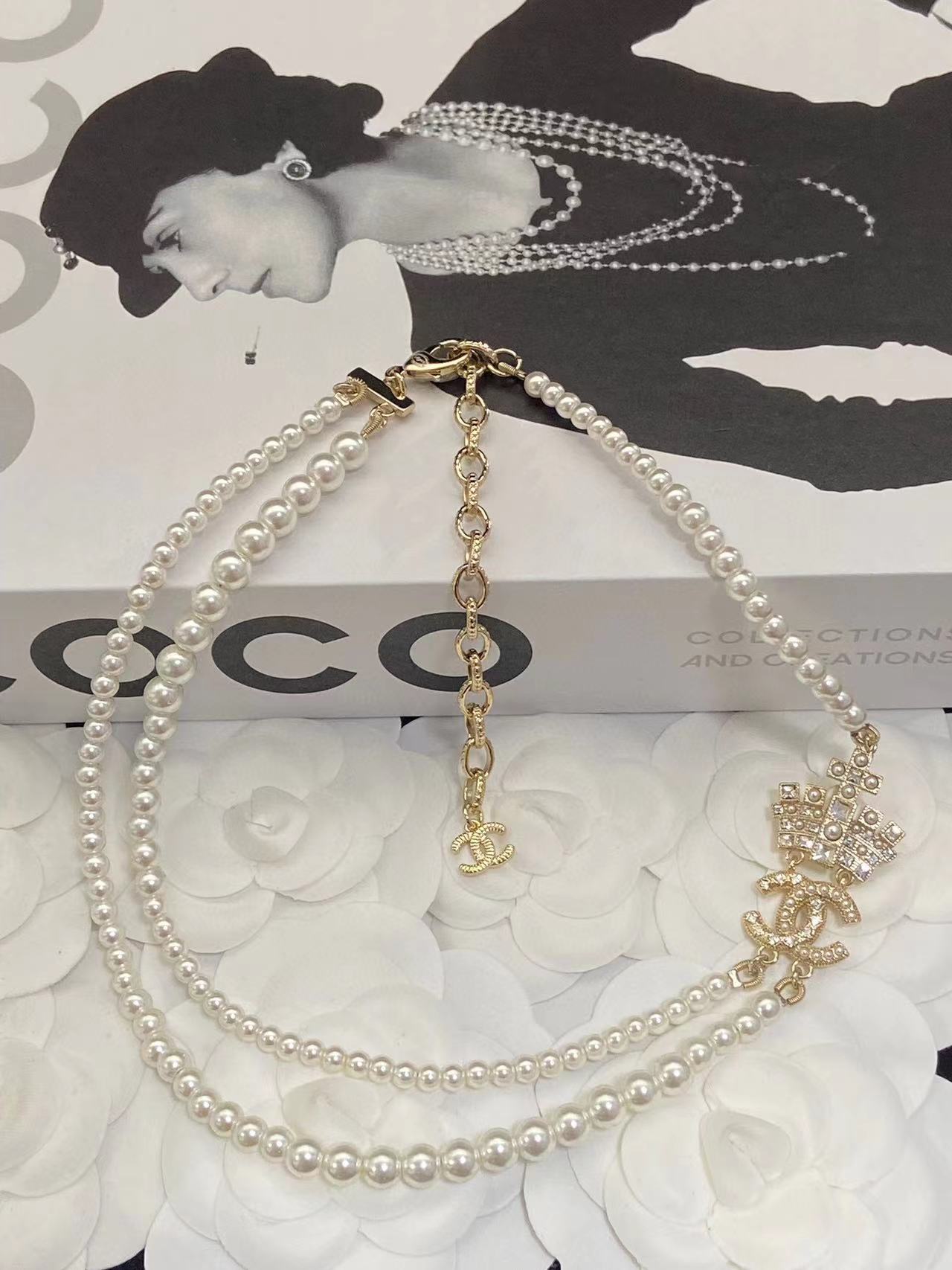 CHANE1 パールクラウンブローチ+ネックレス 2点セット【50％割引+送料無料】
