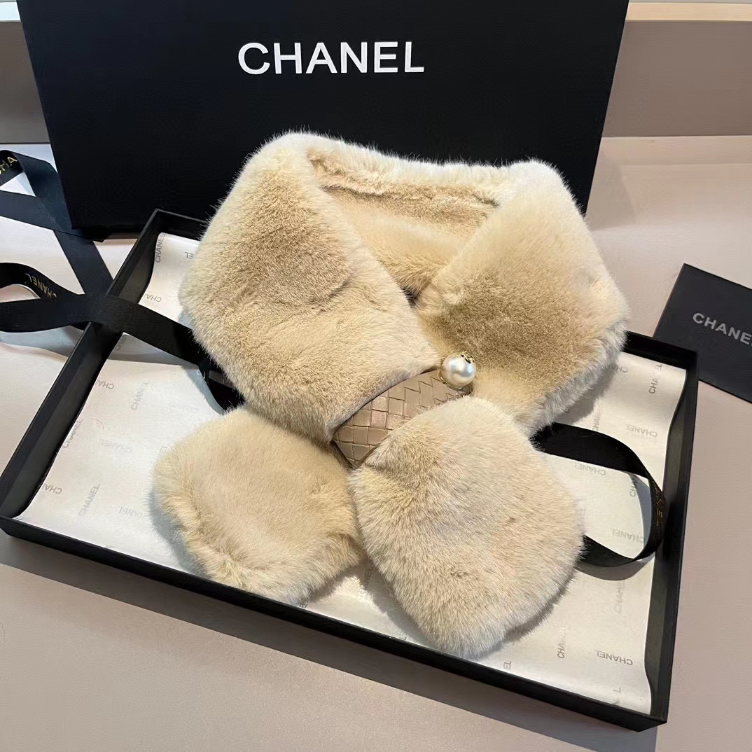 CHANE1 パールロゴファースカーフ【50％割引+送料無料】