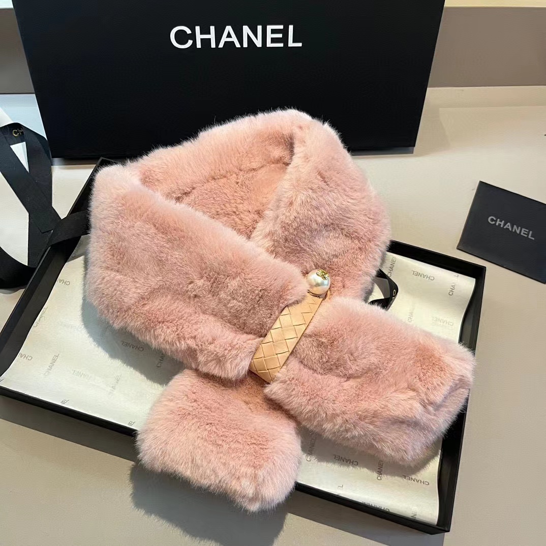 CHANE1 パールロゴファースカーフ【50％割引+送料無料】