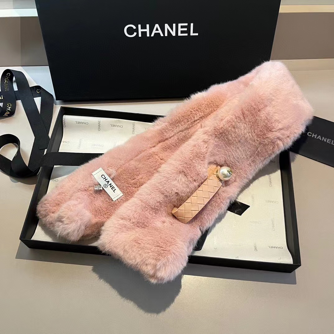 CHANE1 パールロゴファースカーフ【50％割引+送料無料】