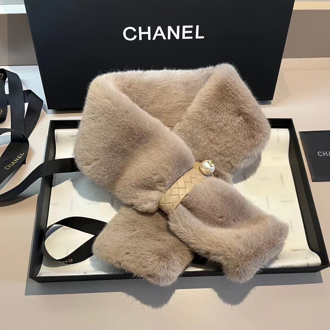 CHANE1 パールロゴファースカーフ【50％割引+送料無料】