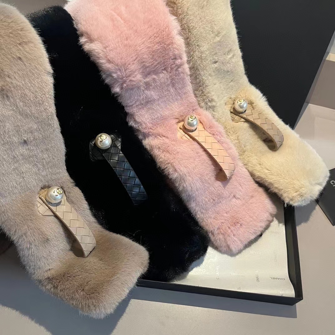 CHANE1 パールロゴファースカーフ【50％割引+送料無料】