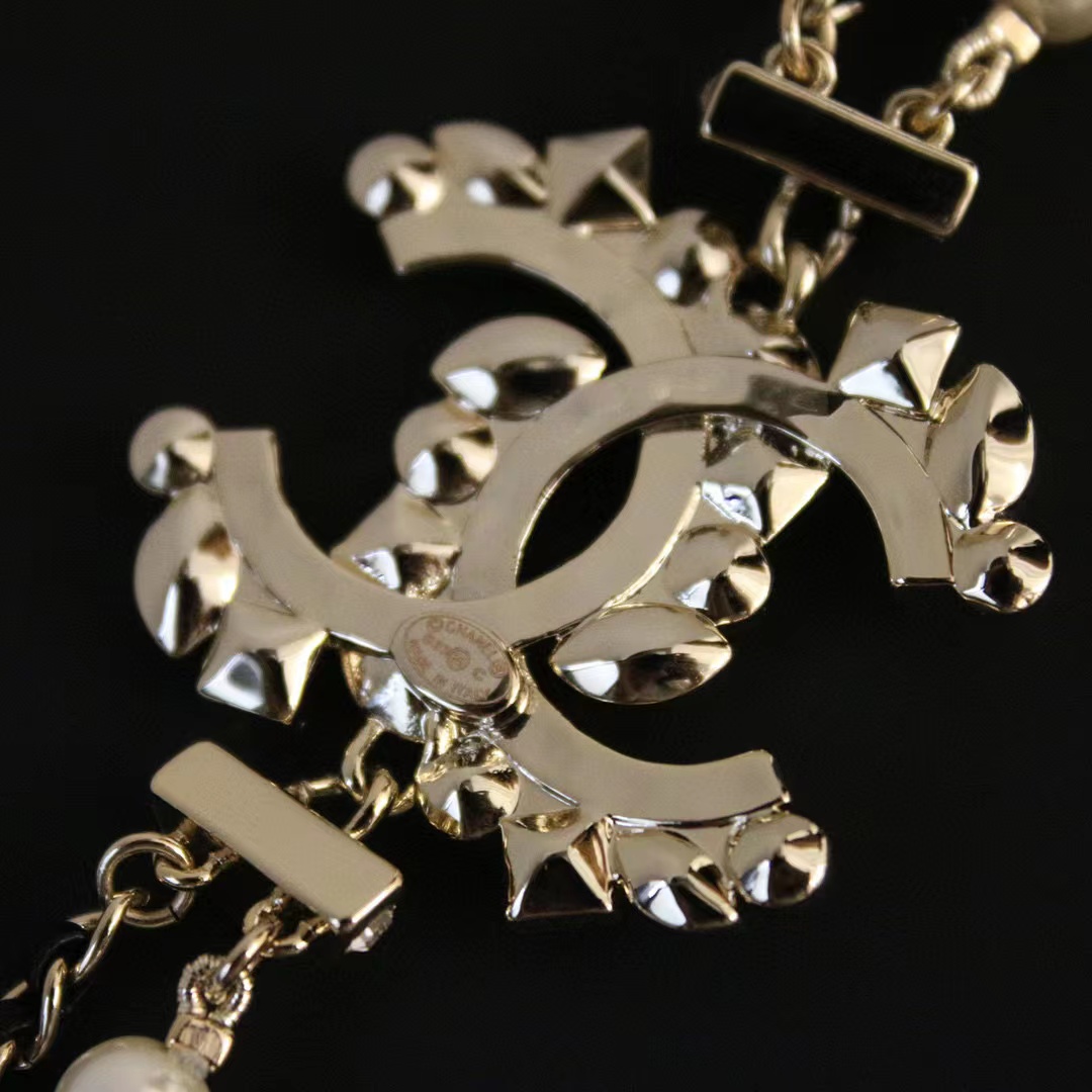 CHANE1 ダブルC フルダイヤモンド二層パールネックレス【50％割引+送料無料】