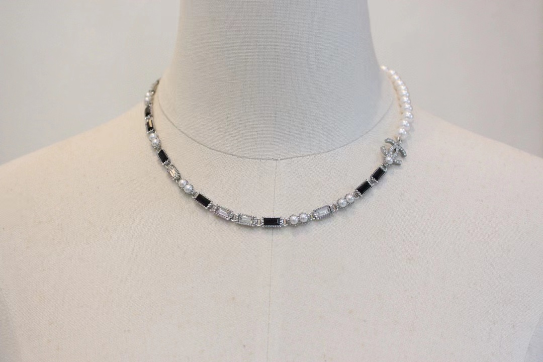 CHANE1 ダブルC スクエア ダイヤモンド パール ネックレス【50％割引+送料無料】