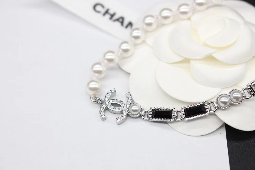 CHANE1 ダブルC スクエア ダイヤモンド パール ネックレス【50％割引+送料無料】