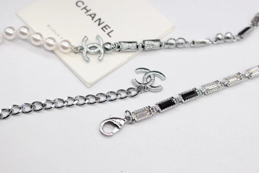 CHANE1 ダブルC スクエア ダイヤモンド パール ネックレス【50％割引+送料無料】