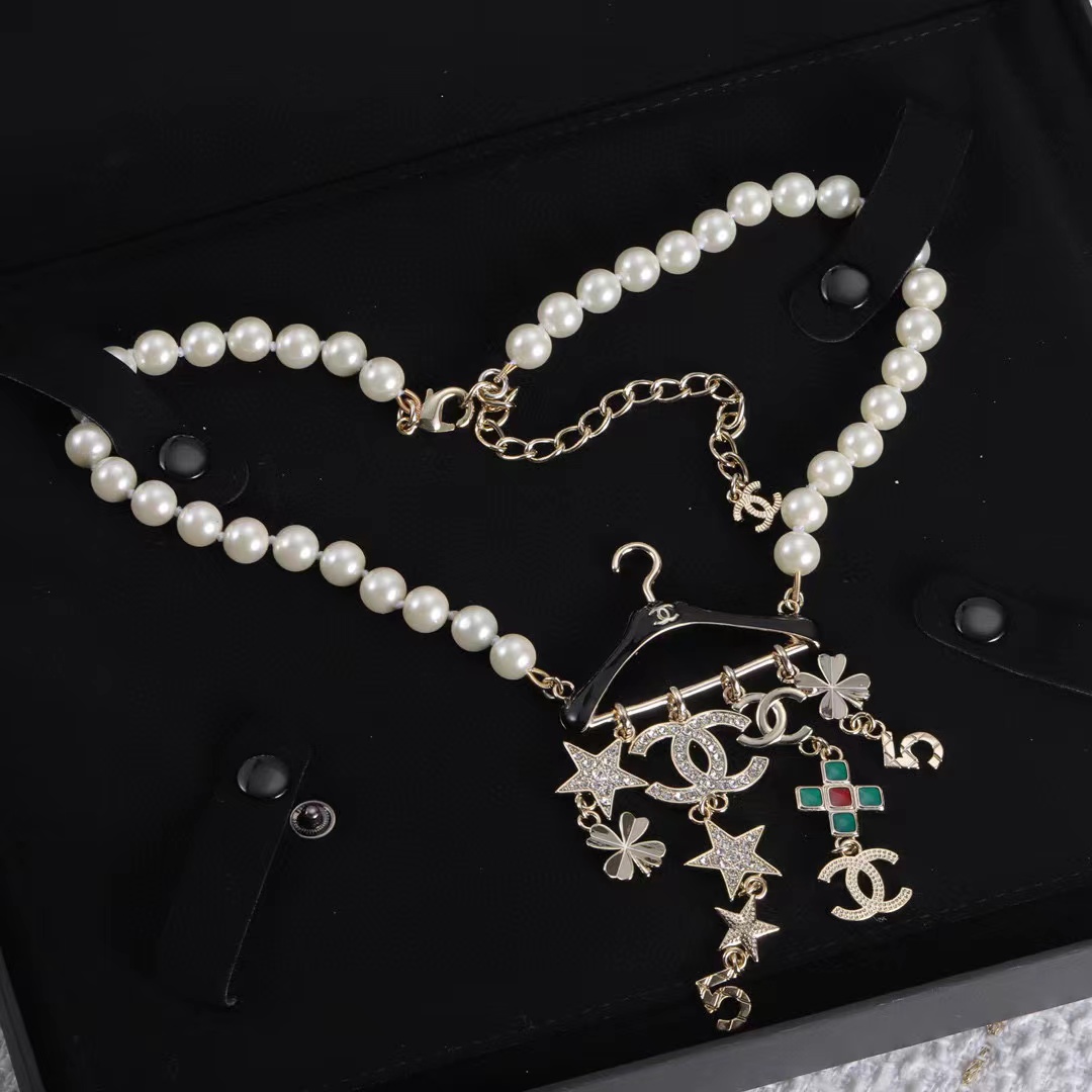 CHANE1 ハンガー ダイヤモンド パール ネックレス【50％割引+送料無料】