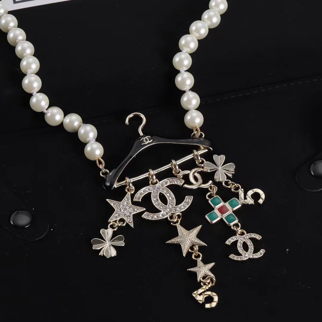 CHANE1 ハンガー ダイヤモンド パール ネックレス【50％割引+送料無料】