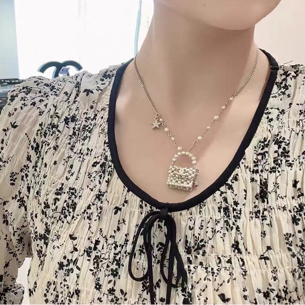 CHANE1 パール＆ダイヤモンド バッグ ネックレス【50％割引+送料無料】