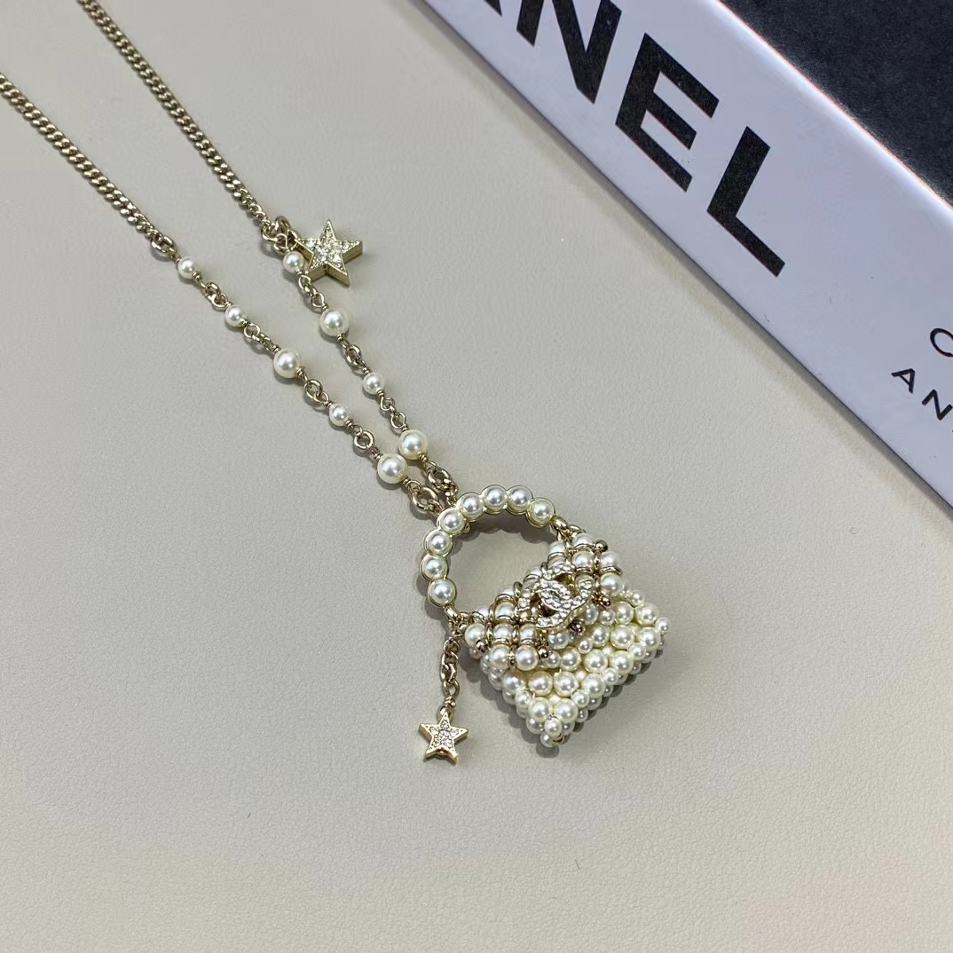 CHANE1 パール＆ダイヤモンド バッグ ネックレス【50％割引+送料無料】