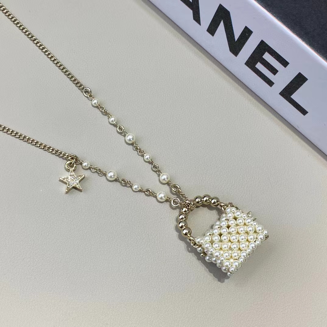 CHANE1 パール＆ダイヤモンド バッグ ネックレス【50％割引+送料無料】