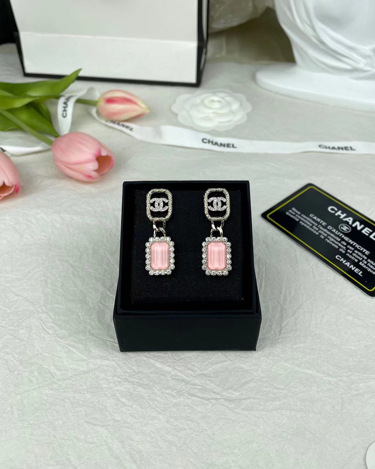 CHANE1 中空ダブル C ピンク イヤリング【50％割引+送料無料】