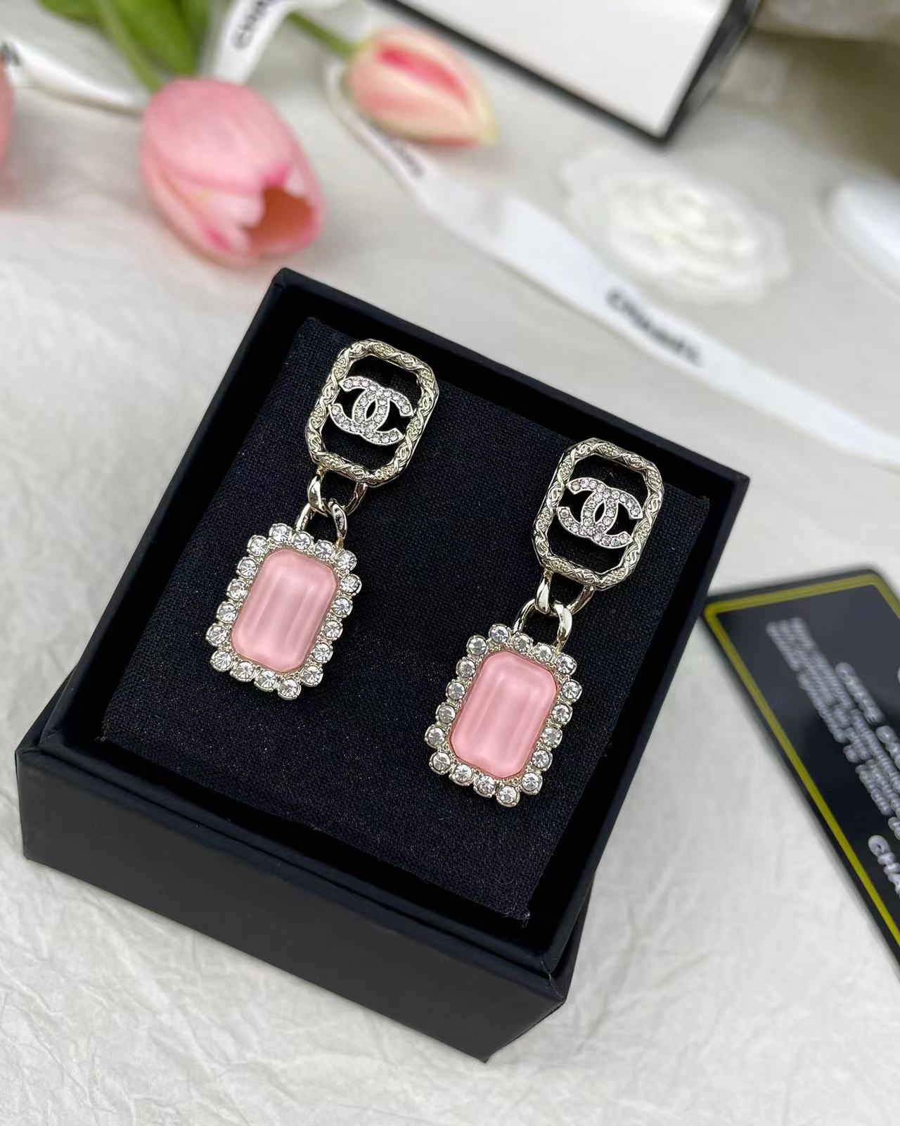 CHANE1 中空ダブル C ピンク イヤリング【50％割引+送料無料】