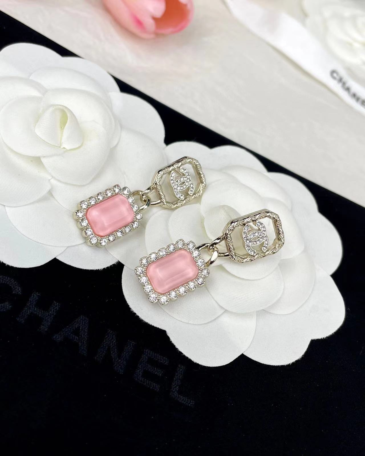 CHANE1 中空ダブル C ピンク イヤリング【50％割引+送料無料】