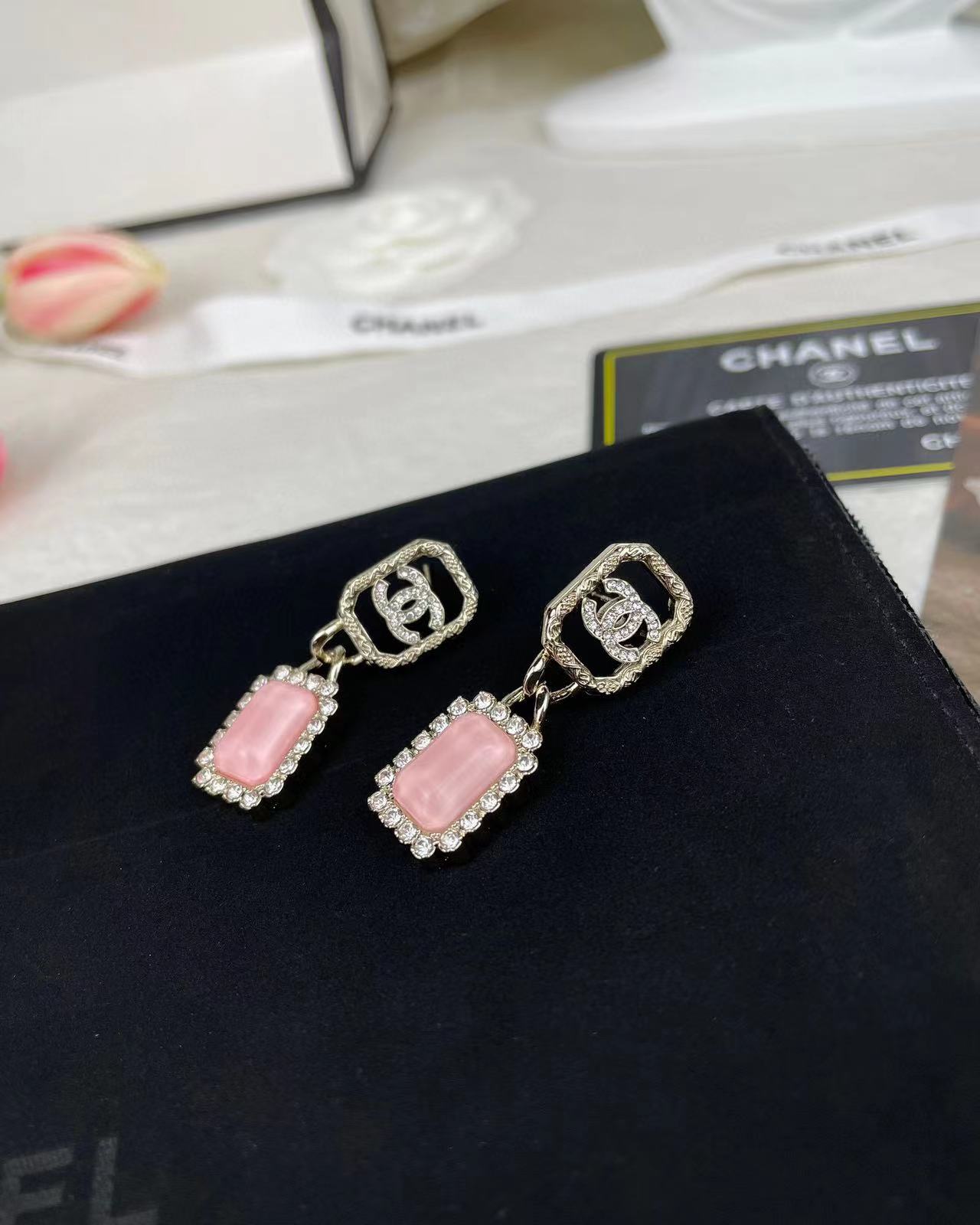 CHANE1 中空ダブル C ピンク イヤリング【50％割引+送料無料】