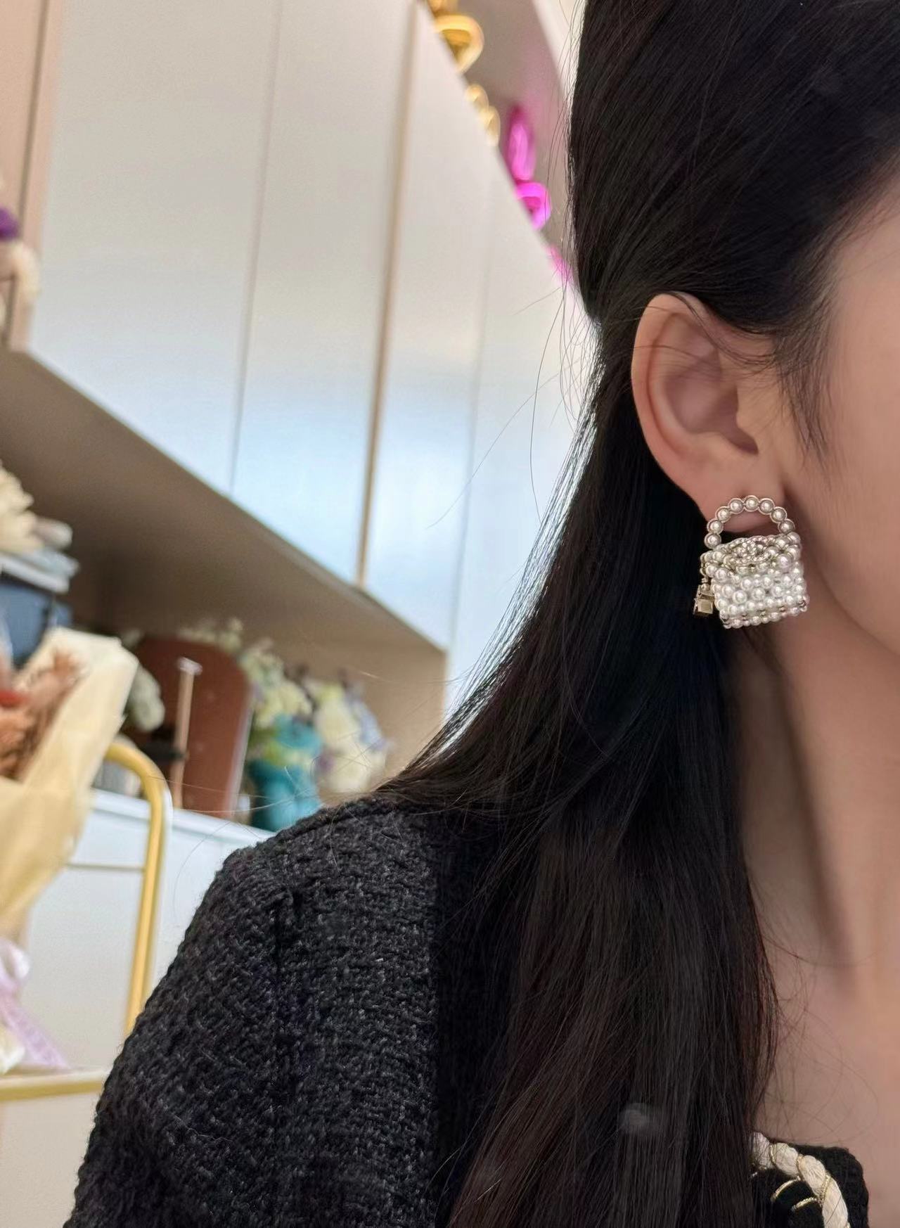 CHANE1 パール五芒星バッグピアス【50％割引+送料無料】