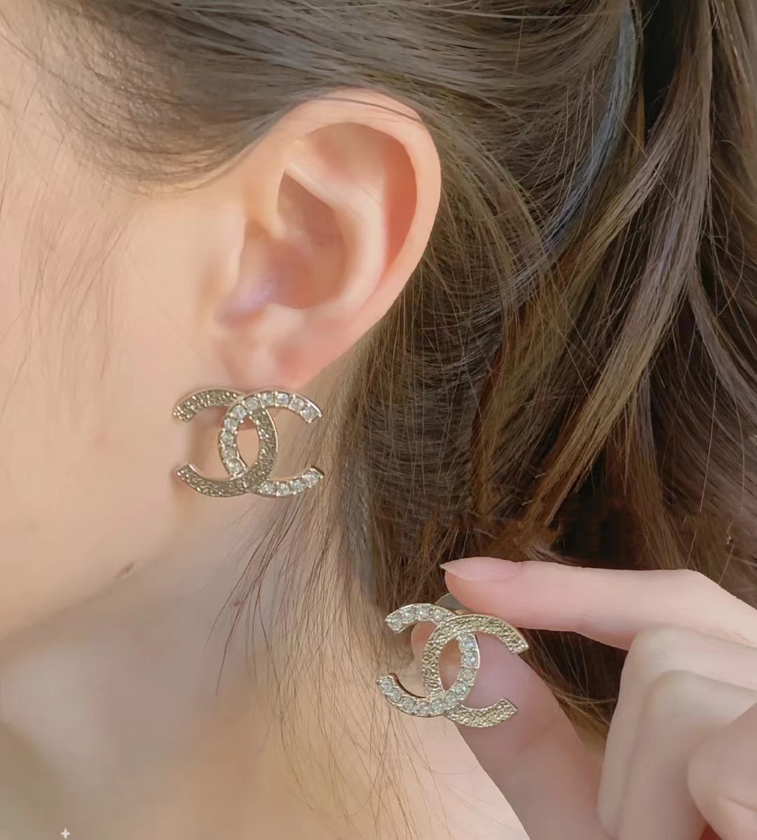 CHANE1 ダイヤモンド ダブル C スタッド ピアス【50％割引+送料無料】