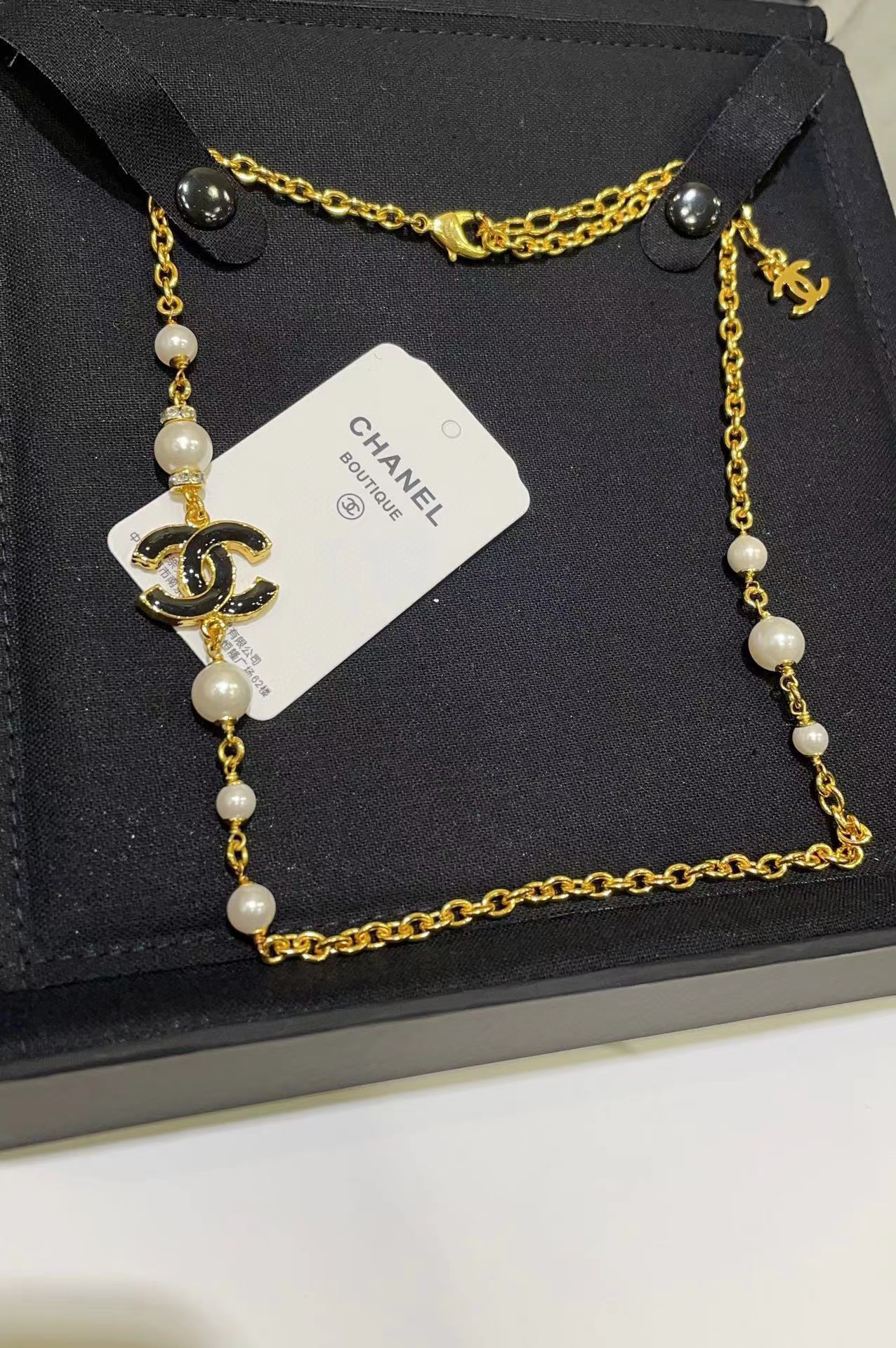 CHANE1 ピンク エナメル ダブル C パール ネックレス【50％割引+送料無料】