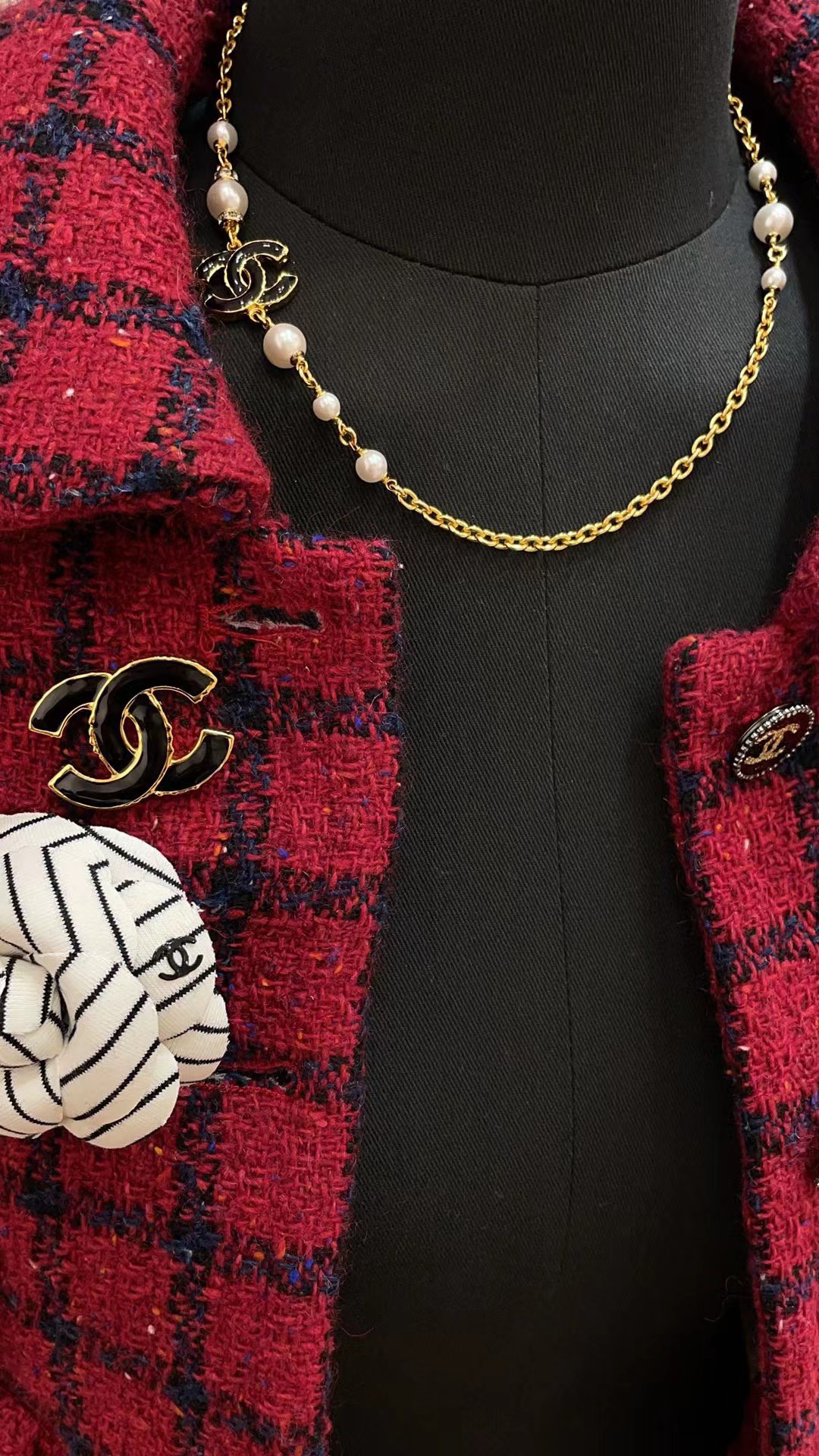 CHANE1 ピンク エナメル ダブル C パール ネックレス【50％割引+送料無料】