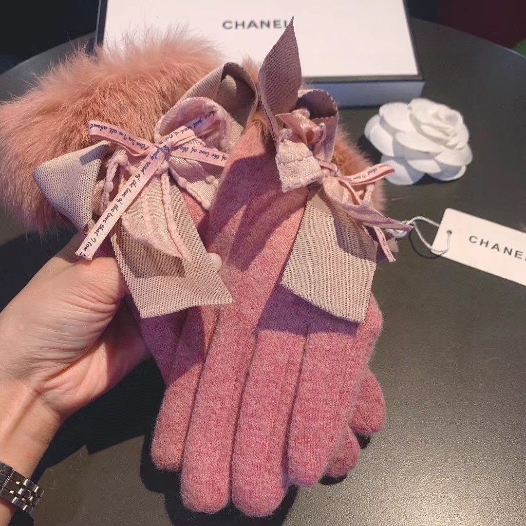 CHANE1 ラビットファーリボングローブ【50％割引+送料無料】