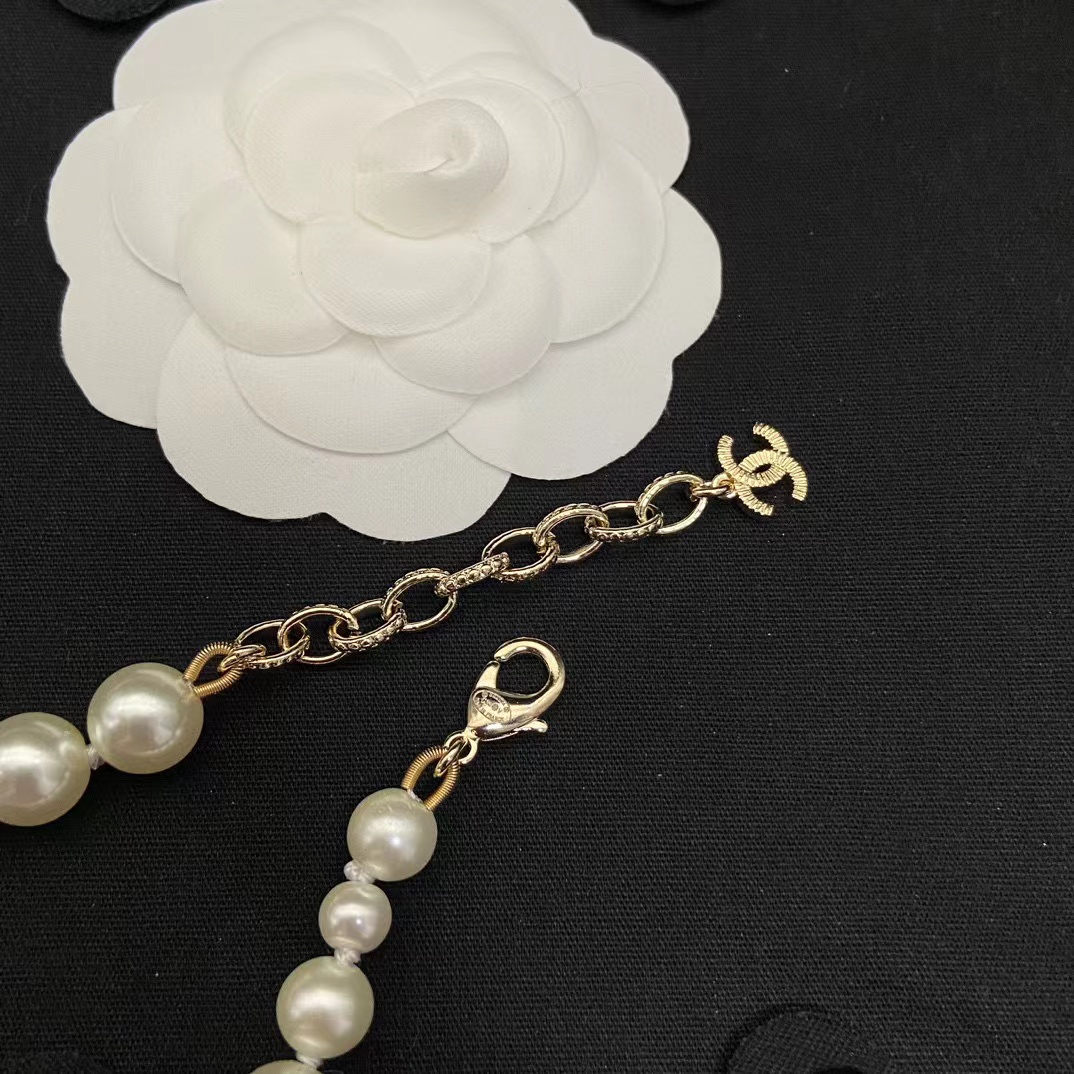 CHANE1 フルダイヤモンド ダブル C ボール パール セーター チェーン【50％割引+送料無料】