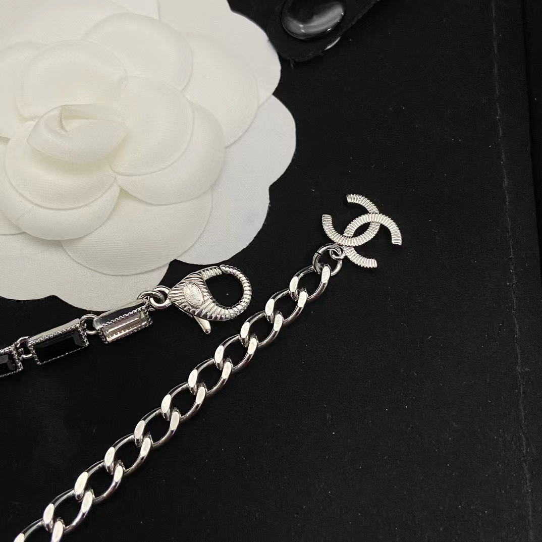 CHANE1 白黒スクエアダイヤモンドダブルCステッチパールネックレス【50％割引+送料無料】