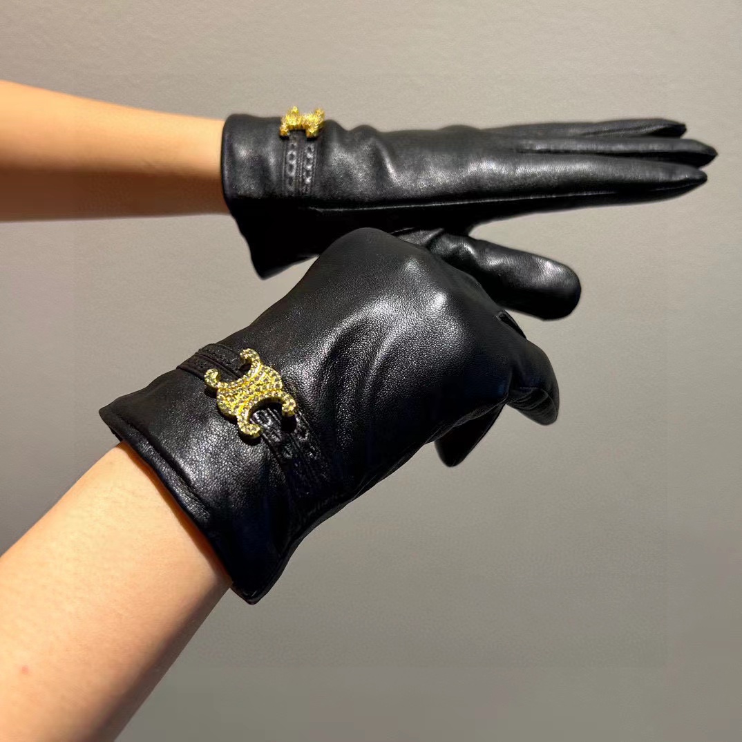CEL1NE 凱旋門プラス ベルベット ダイヤモンドがちりばめられた牛革グローブ【50％割引+送料無料】