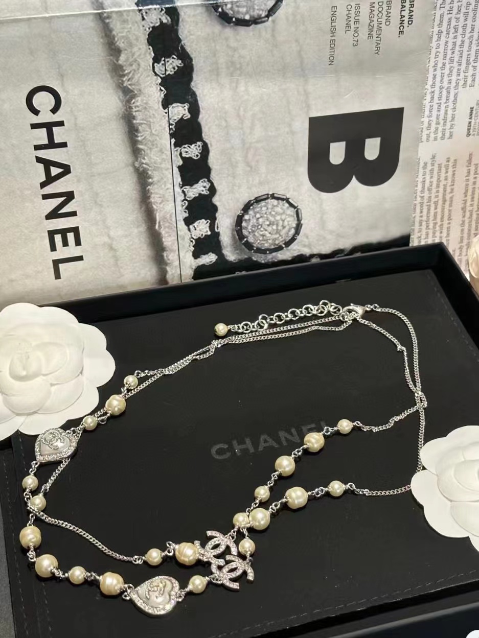 CHANE1 ハートセット ダイヤモンド パール セーター チェーン【50％割引+送料無料】