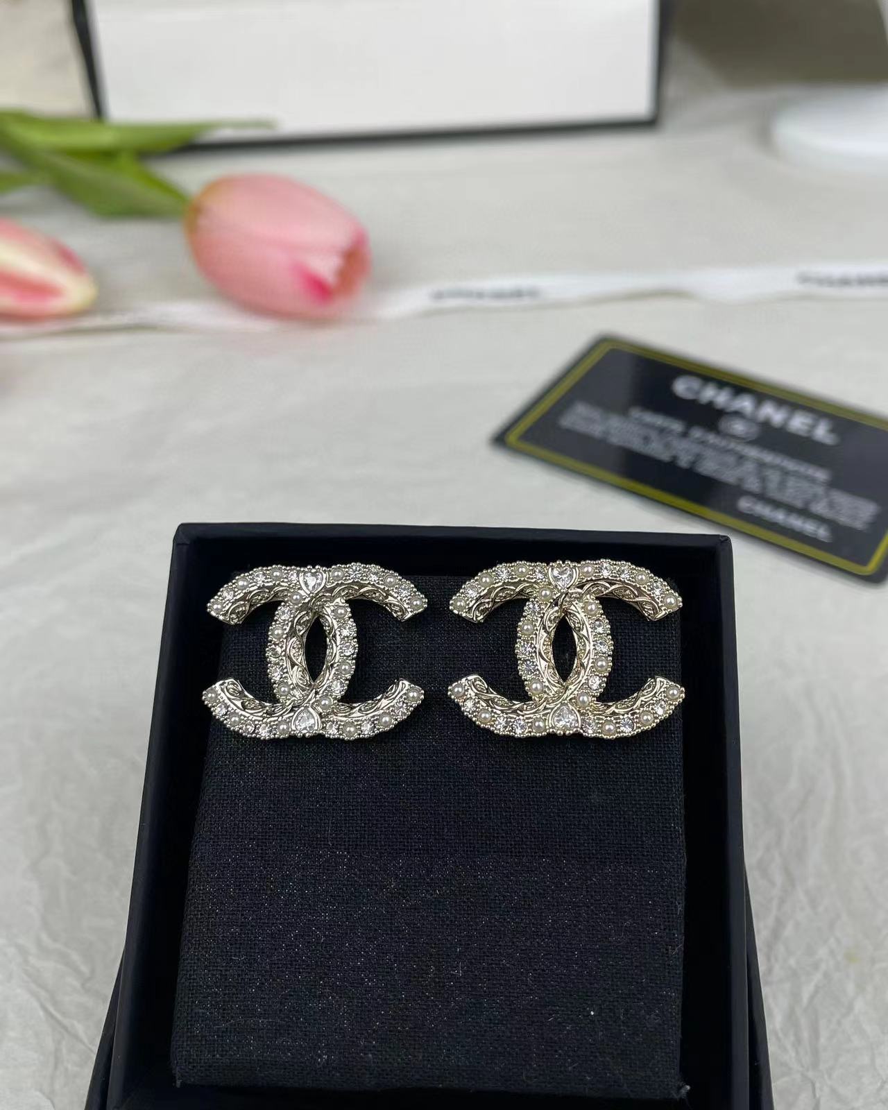 CHANE1 ハート ダイヤモンド パール柄 スタッドピアス【50％割引+送料無料】