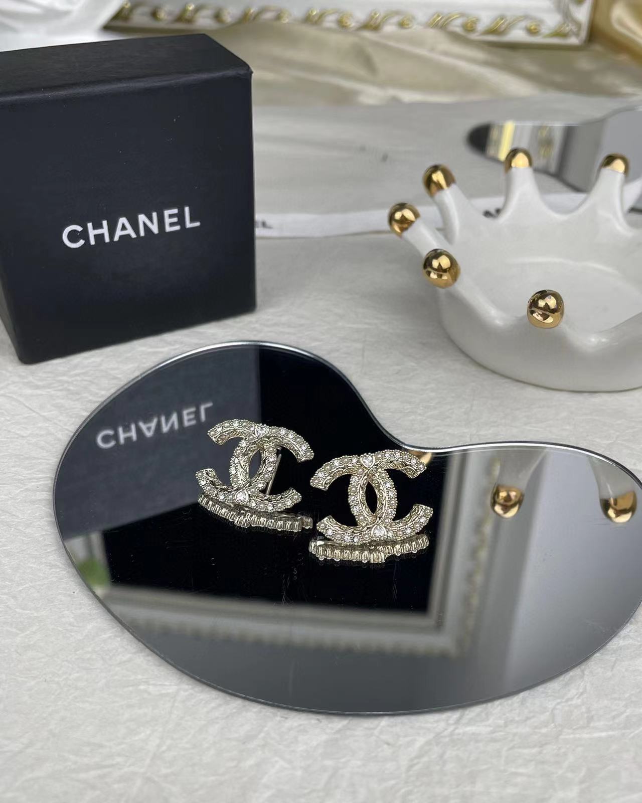 CHANE1 ハート ダイヤモンド パール柄 スタッドピアス【50％割引+送料無料】