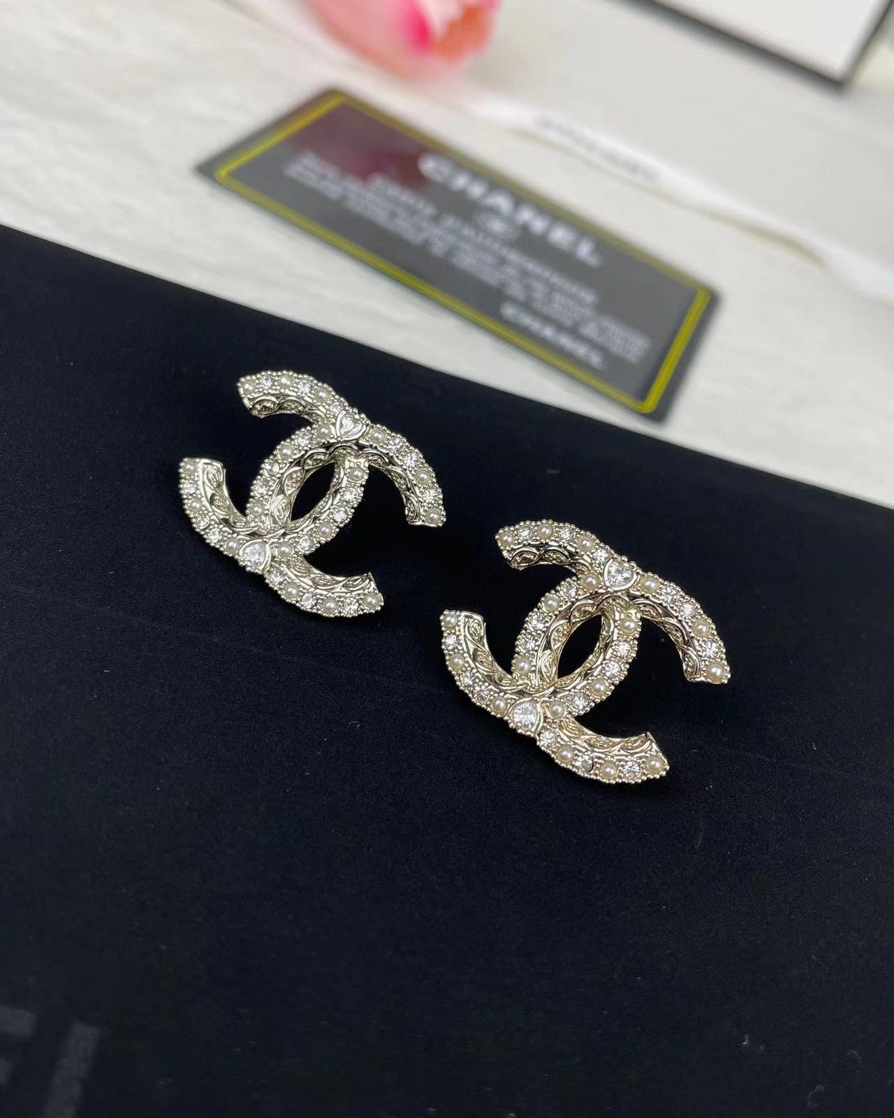 CHANE1 ハート ダイヤモンド パール柄 スタッドピアス【50％割引+送料無料】