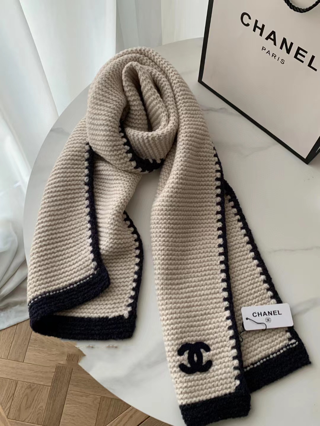 CHANE1 ダブルCロゴ ニットスカーフ【50％割引+送料無料】
