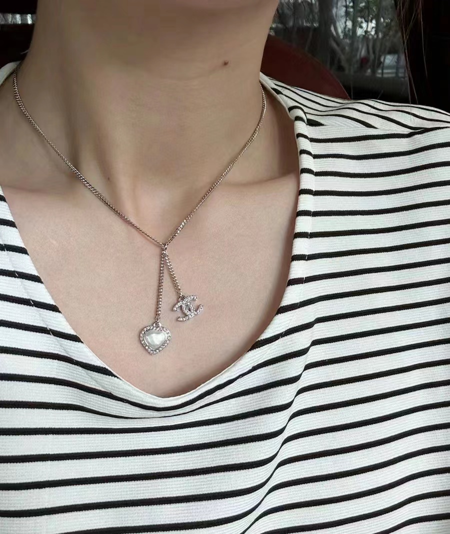 CHANE1 ハート ダブルC ダイヤモンド ネックレス【50％割引+送料無料】