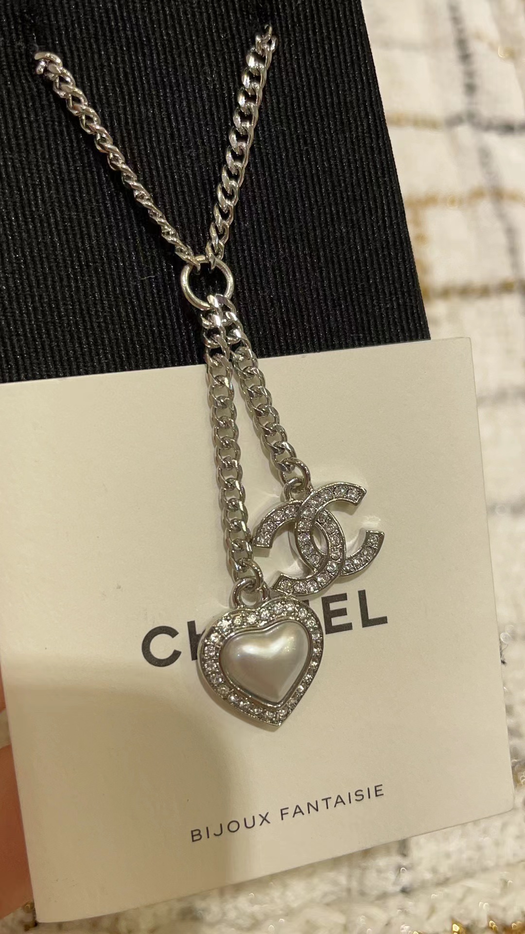 CHANE1 ハート ダブルC ダイヤモンド ネックレス【50％割引+送料無料】