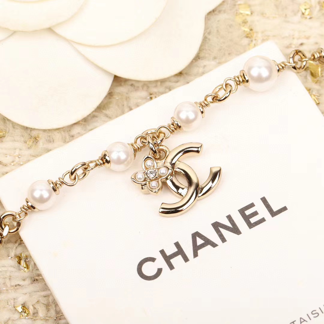 CHANE1 ダブルC 四つ葉クローバー パールネックレス【50％割引+送料無料】