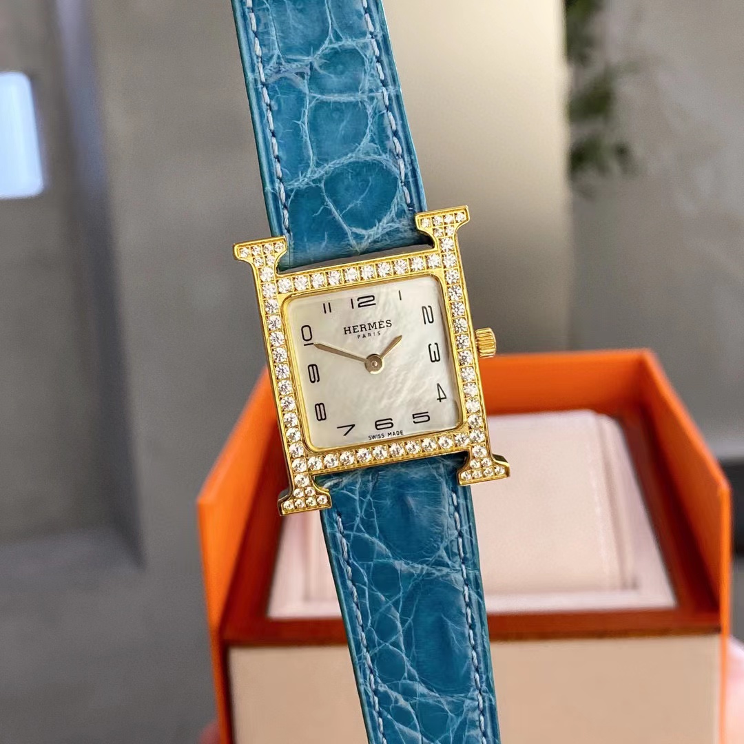 HERME5 高品質ダイヤモンド スクエア アリゲーター レザー レディース 腕時計【50％割引+送料無料】