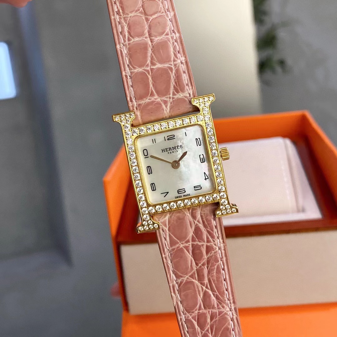 HERME5 高品質ダイヤモンド スクエア アリゲーター レザー レディース 腕時計【50％割引+送料無料】