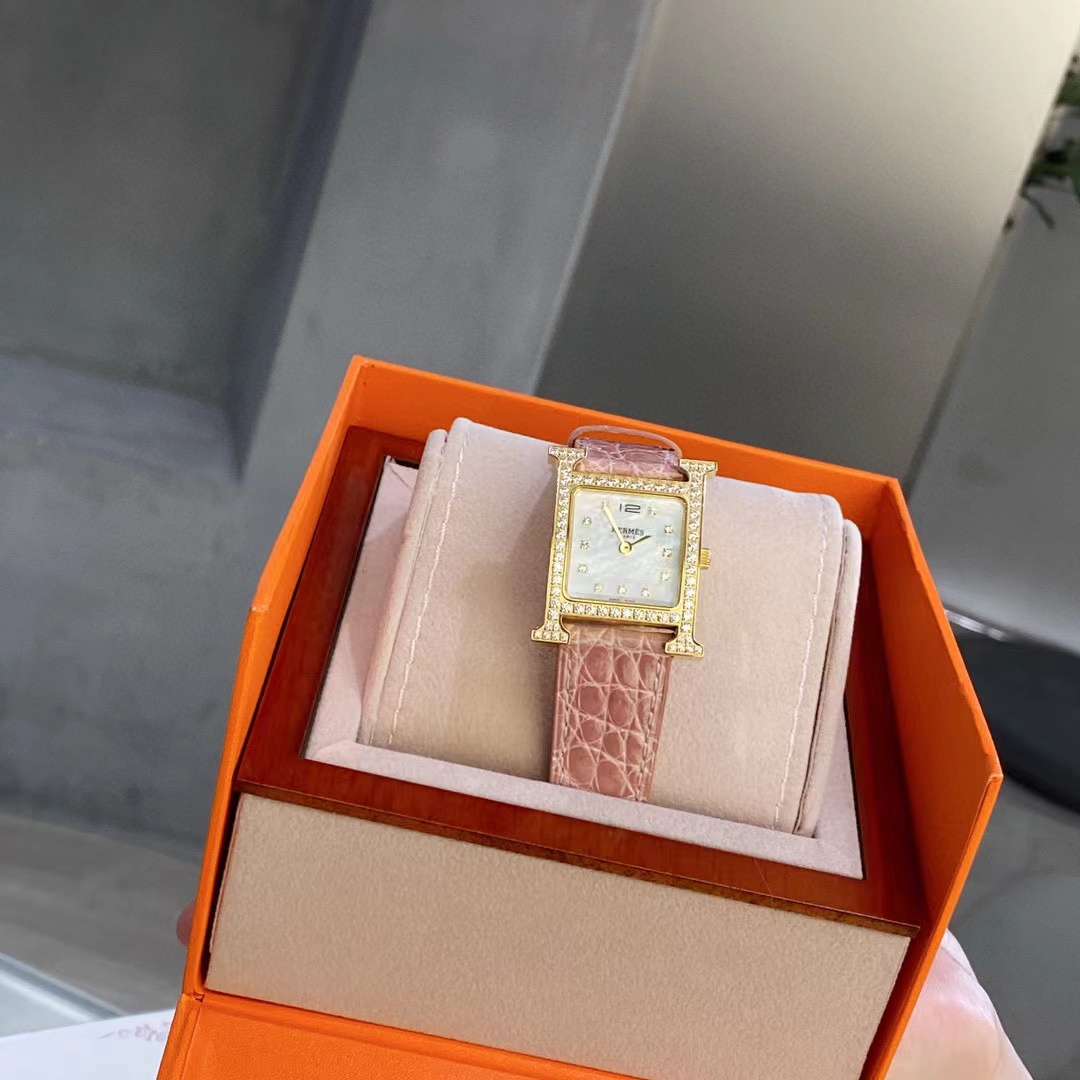HERME5 高品質ダイヤモンド スクエア アリゲーター レザー レディース 腕時計【50％割引+送料無料】