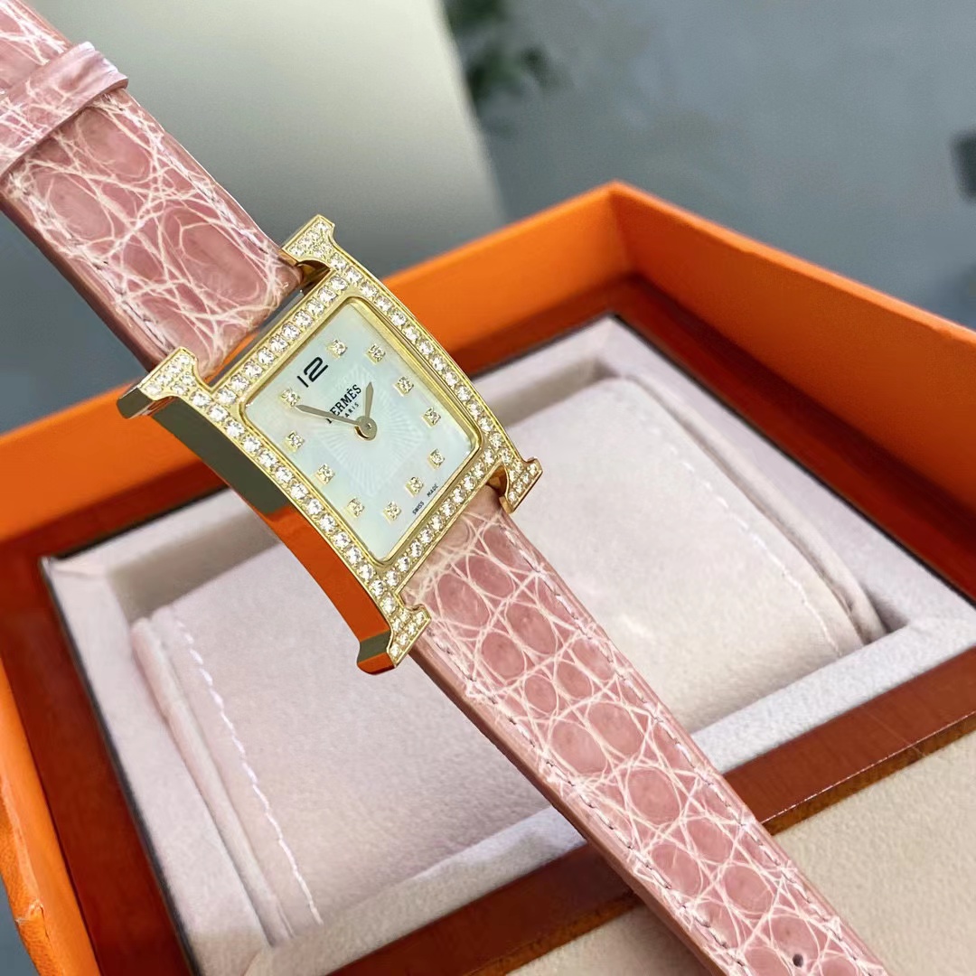 HERME5 高品質ダイヤモンド スクエア アリゲーター レザー レディース 腕時計【50％割引+送料無料】