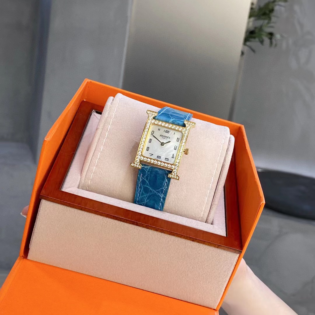 HERME5 高品質ダイヤモンド スクエア アリゲーター レザー レディース 腕時計【50％割引+送料無料】