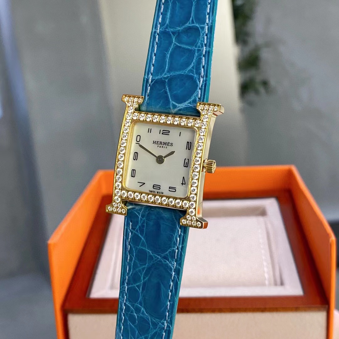 HERME5 高品質ダイヤモンド スクエア アリゲーター レザー レディース 腕時計【50％割引+送料無料】
