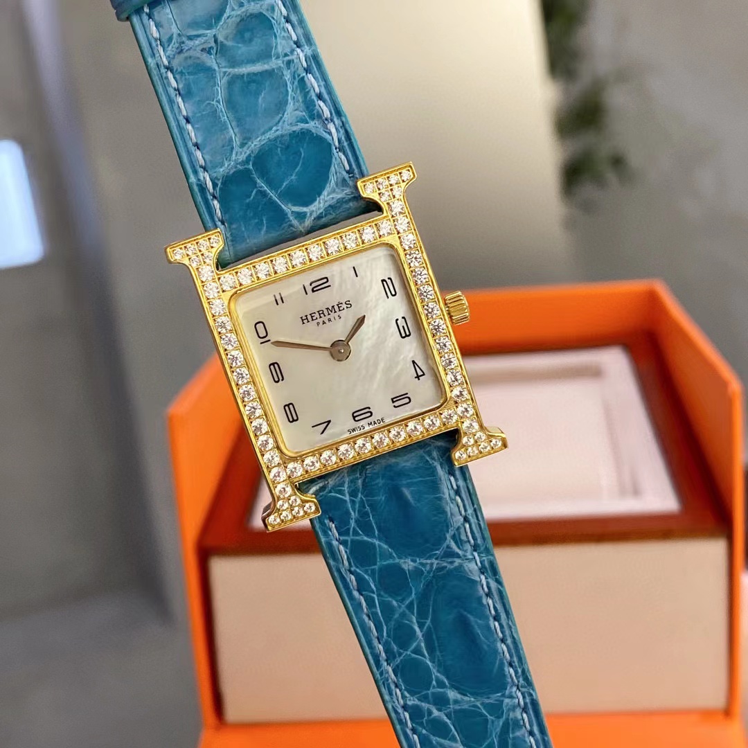 HERME5 高品質ダイヤモンド スクエア アリゲーター レザー レディース 腕時計【50％割引+送料無料】