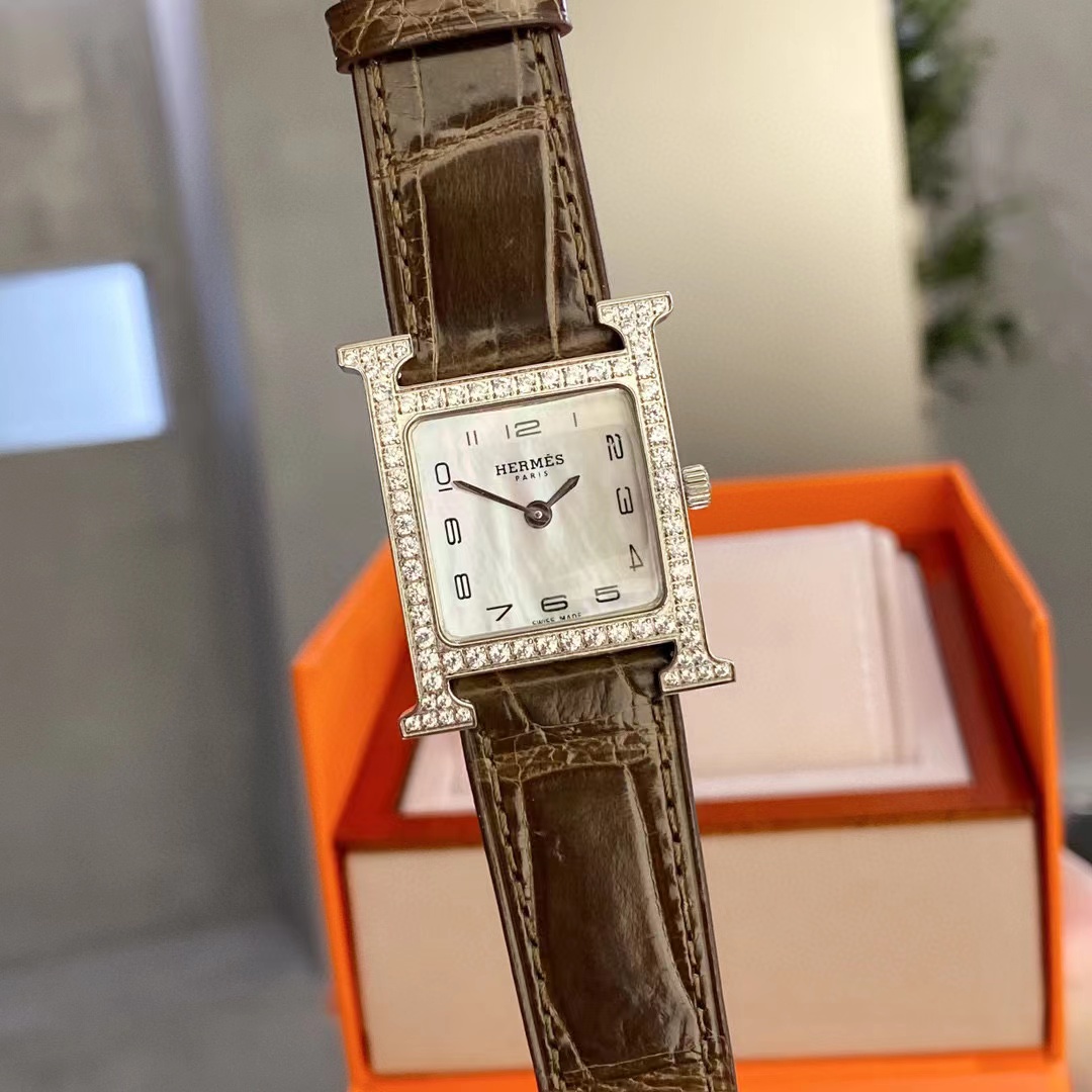 HERME5 高品質ダイヤモンド スクエア アリゲーター レザー レディース 腕時計【50％割引+送料無料】ams