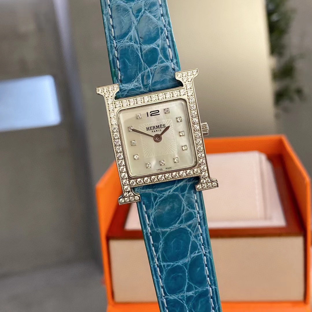 HERME5 高品質ダイヤモンド スクエア アリゲーター レザー レディース 腕時計【50％割引+送料無料】ams